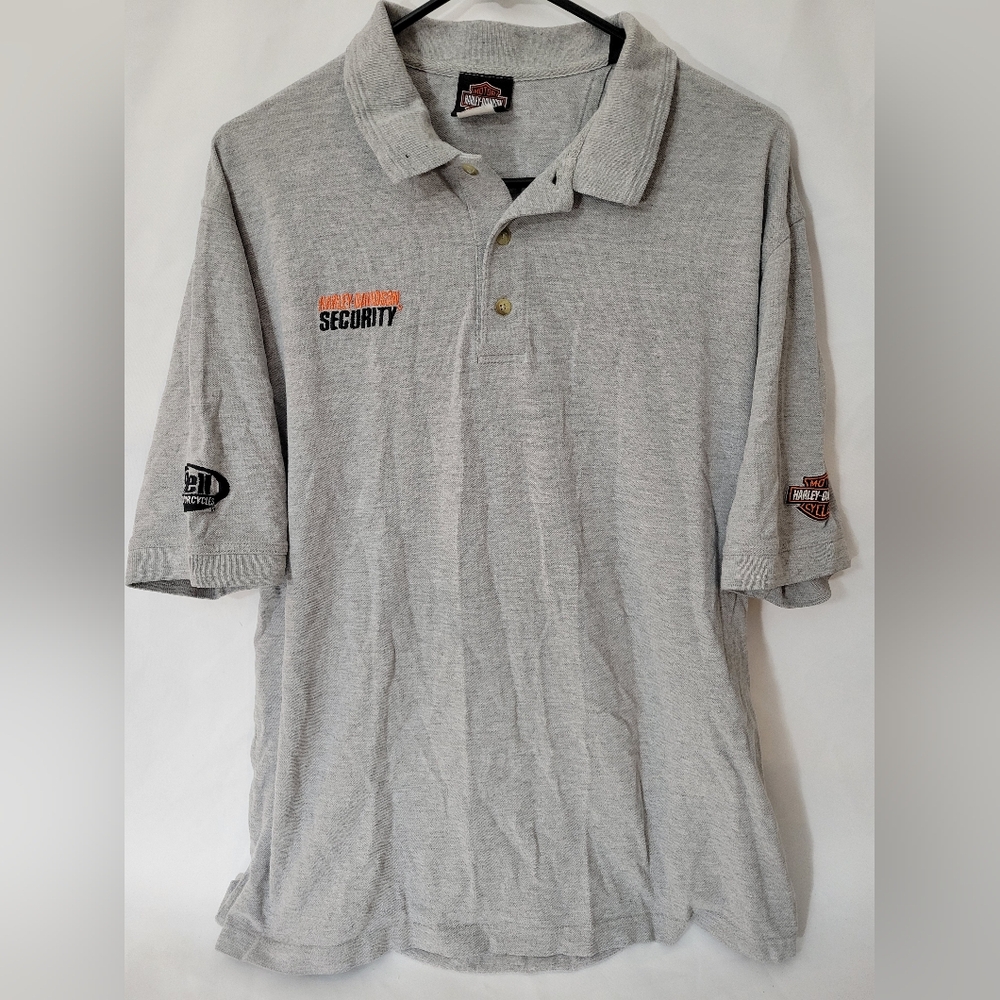Harley Davidson Men's Security Gray Polo Shirt Logo Motorcycle Size Large